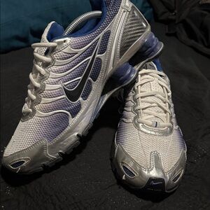 Nike Shox Metallic Silver and Deep Blue Running Shoes